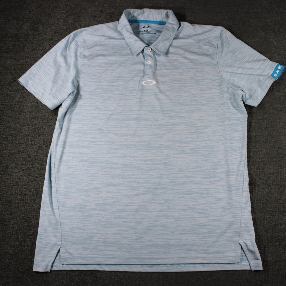 Oakley Mens Tailored Fit Golf Polo Shirt XL Light Blue Heathered Performance